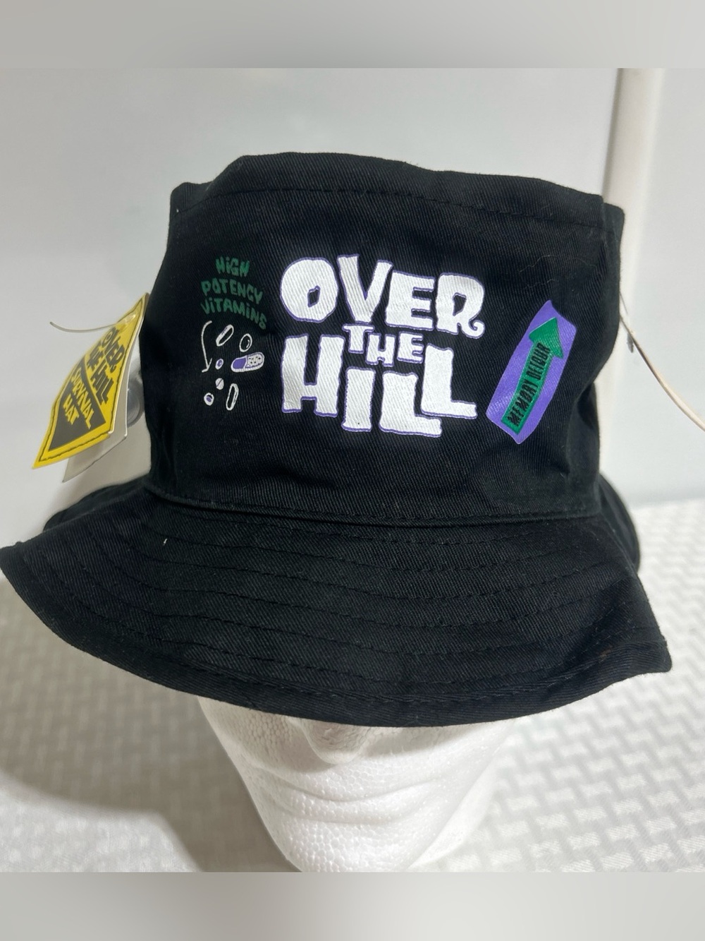 Funny Gift Over The Hill Survival Cap Bucket Hat One Size Black Novelty Humor.